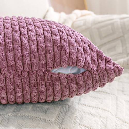Set of 4 Pink Decorative Throw Pillow Covers 22x22 Inch Corduroy Pillow Covers - Image 4