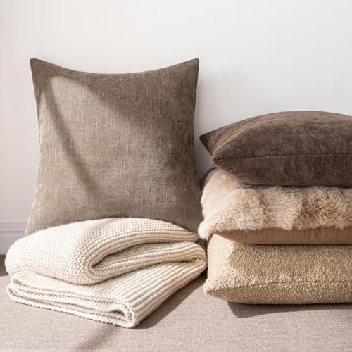 MIULEE Textured Chenille Throw Pillow Covers 22x22 Inch Taupe Grey - Image 2