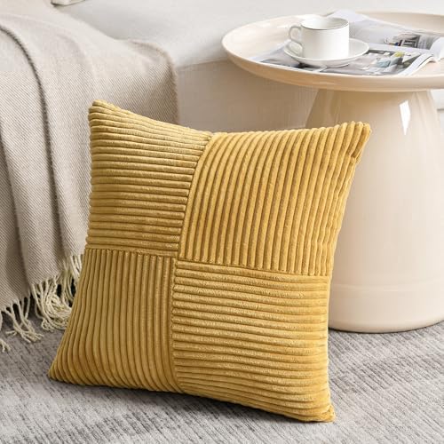 Fancy Homi 2 Packs Mustard Yellow Euro Decorative Throw Pillow Covers 26x26 Inch - Image 2