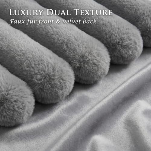Set of 2 Decorative Throw Pillow Covers 18x18 Faux Fur Dark Gray - Image 2