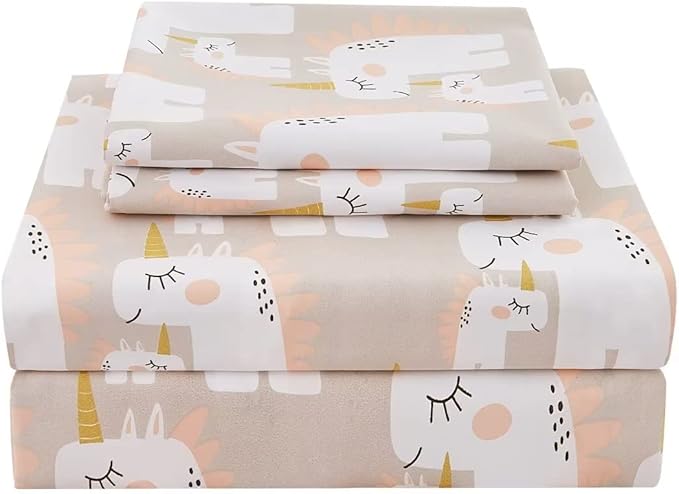 JSD Pink Unicorn Kids Sheet Set Twin Size, 3 Piece Girls Printed Microfiber Bed Sheets Deep Pocket