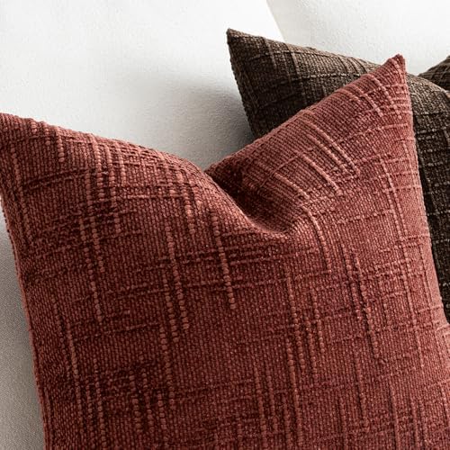 MIULEE Chenille Textured Fall Throw Pillow Covers Rust 20x20 Set of 2 - Image 4