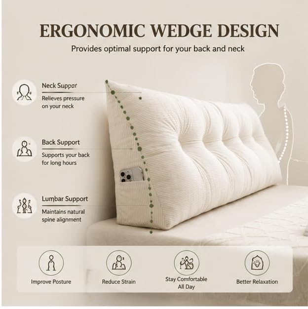Dorm Bed Wedge Headboard Pillow Back Support Cushion，Coffee：47.24x15.75in - Image 5