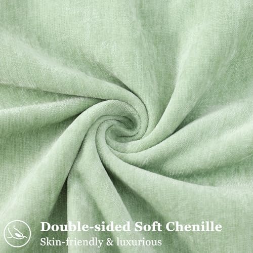 decorUhome Chenille Sage Green Velvet Throw Pillow Covers 18x18 Set of 2 - Image 2
