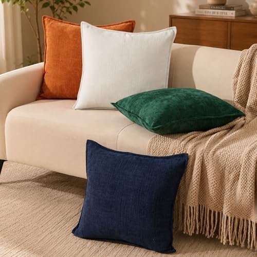 Allorry Throw Pillow Covers 24x24 Cream White Chenille Solid Home DecorF24 - Image 5