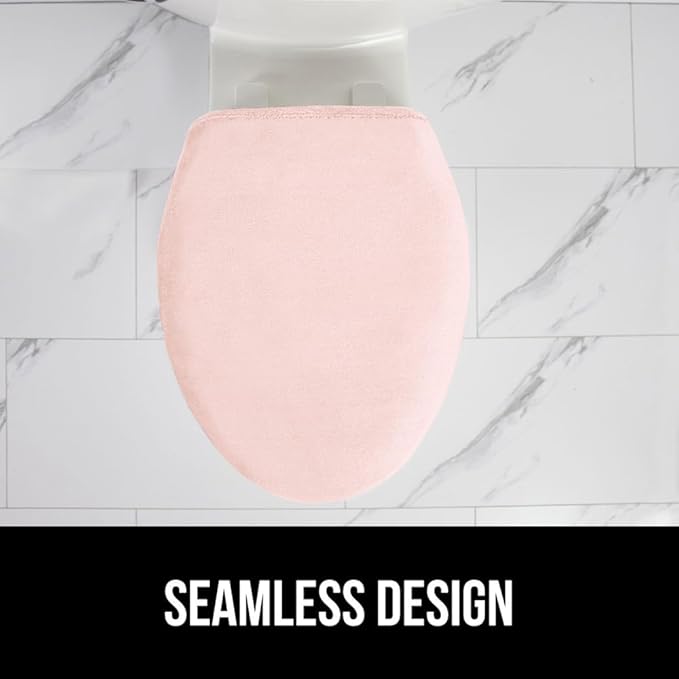 GORILLA GRIP Thick Memory Foam Bathroom Toilet Lid Seat Cover, Soft Velvet Topside, Machine Wash, Plush Cushioned Covers Fits Most Size Lids, Decorative Bath Room Accessories, 19.5x18.5, Light Pink