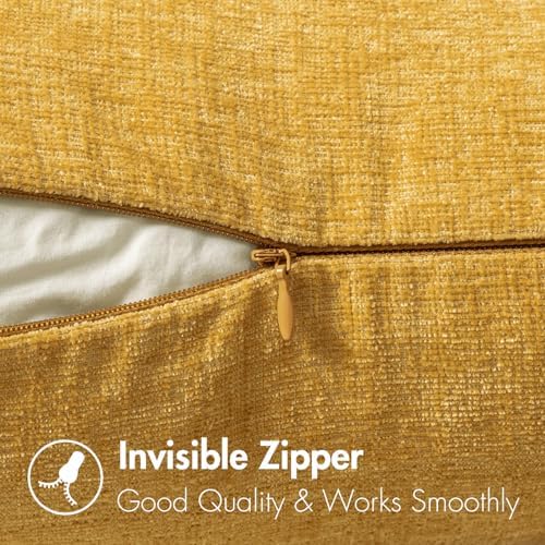 MIULEE Soft Chenille Throw Pillow Covers Mustard Yellow 16x16 Pack of 2 - Image 3