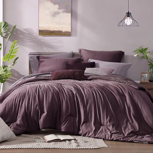 Monbix Full Size Comforter Set 7 Pieces Italian Plum Bed in a Bag by Monbix