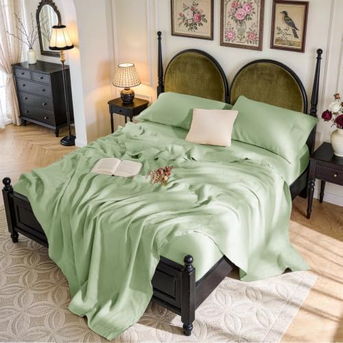 SONORO KATE 100% French Linen King Size Sheets Set, Natural Flax Bedding by SONOROKATE
