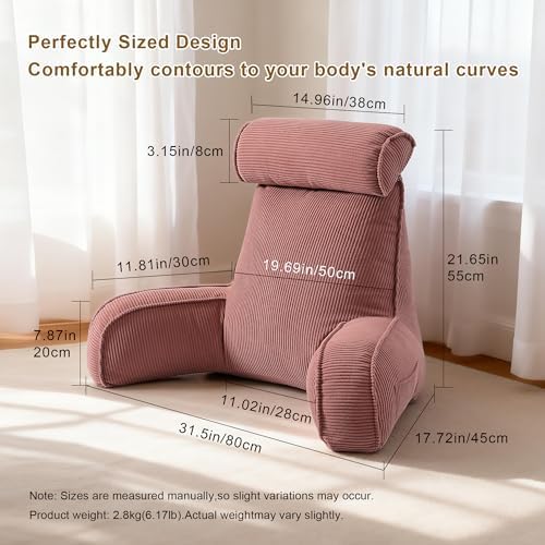 Corduroy Reading Pillow with Arms & Detachable Neck Roll, Bed Rest Back Support - Image 2
