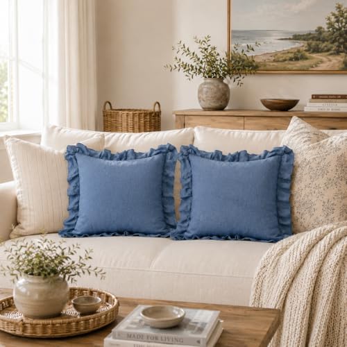 JoraLion Ruffled Throw Pillow Cover 20x20 Solid Dark Blue - Image 6