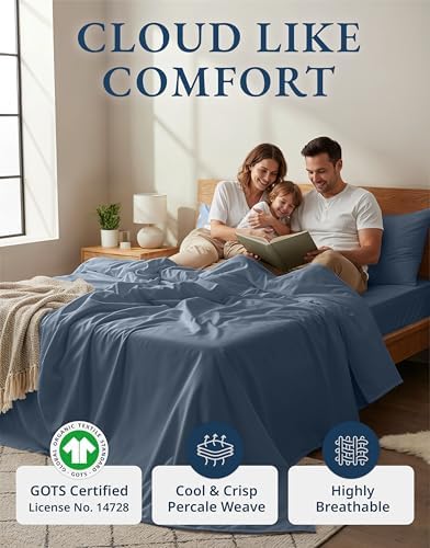 LANE LINEN Twin Sheet Set 100% Organic Cotton 3pc Percale - Image 2