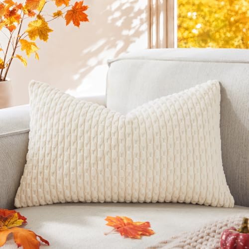 Kevin Textile Soft Corduroy 16"x24" Lumbar Pillow Cover 1 Pack, Cream White by KevinTextile
