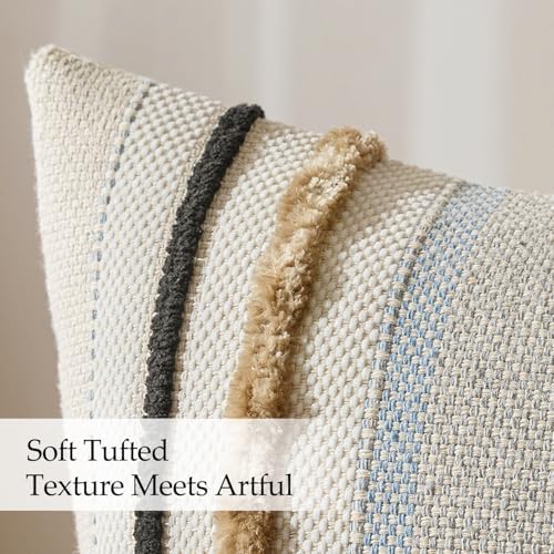 ANRODUO Boho Decorative Pillow Covers 20x20 Light Blue Stripe Pack of 2 - Image 6