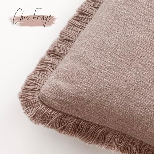 Foindtower Decorative Linen Fringe Throw Pillow Covers 20×20 Dusty Pink - Image 3