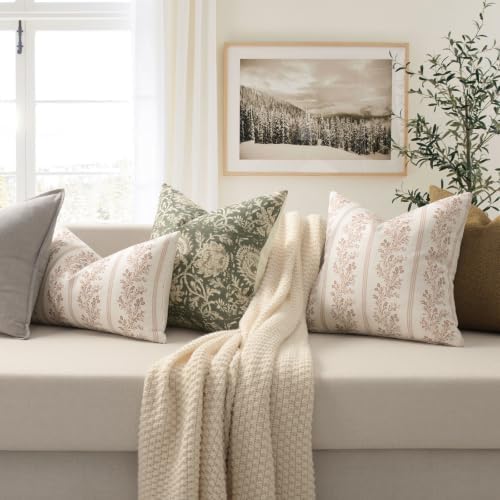 Vintage Throw Pillow Covers 16x16 Set of 2, Striped Floral Pillow Cover - Image 4