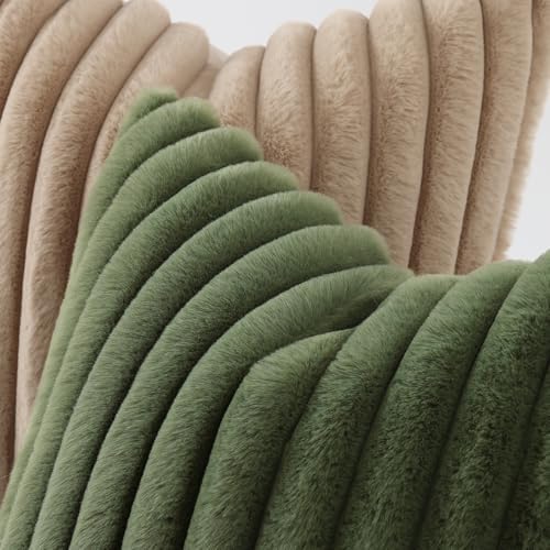 decorUhome Fall Faux Fur Throw Pillow Covers 22x22 Set of 2 Olive Green - Image 3