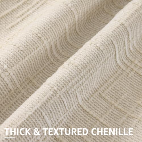 decorUhome Textured Chenille Throw Pillow Covers 20x20 Set of 2 Light Cream - Image 2