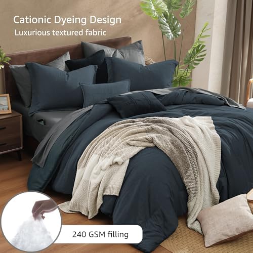 Monbix Twin XL Comforter Set 5 Pieces Navy Blue Bed in a Bag - Image 3