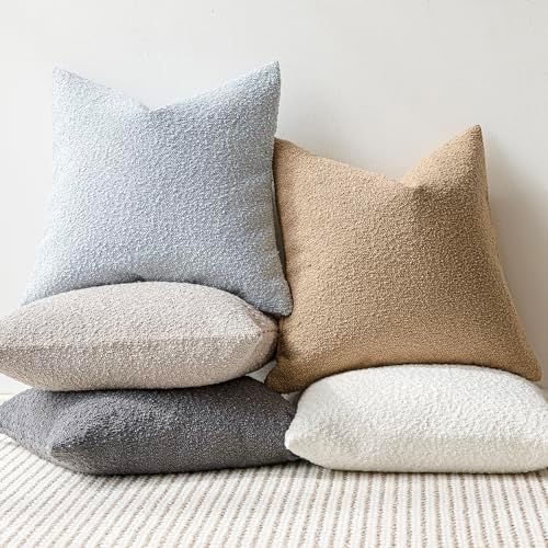 Foindtower Decorative Textured Boucle Throw Pillow Covers 18x18 Light Blue - Image 6