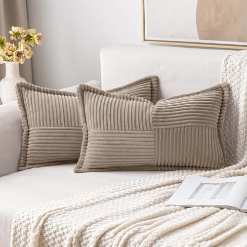 MIULEE Decorative Lumbar Throw Pillow Covers 12x20 Inch Light Brown 2 Pack by MIULEE
