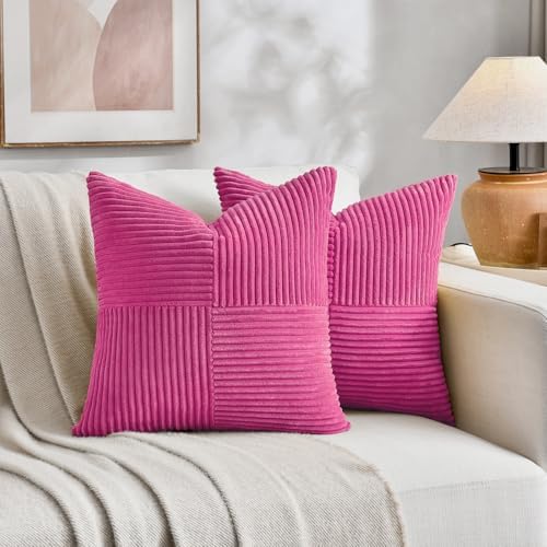 Fancy Homi 2 Packs Hot Pink Decorative Throw Pillow Covers 18x18 Inch - Image 5