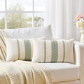 Fancy Homi Set of 2 Sage Green Boho Lumbar Decorative Throw Pillow Covers 14x24 by Fancy+Homi