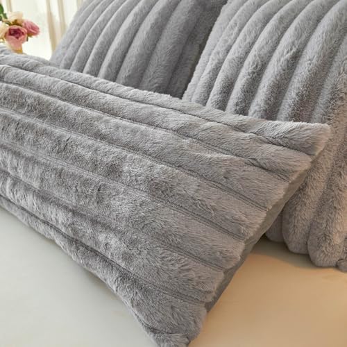 MEGO Body Pillow Cover 20x54, Fluffy Wide Ribbed Faux Rabbit Fur - Image 6