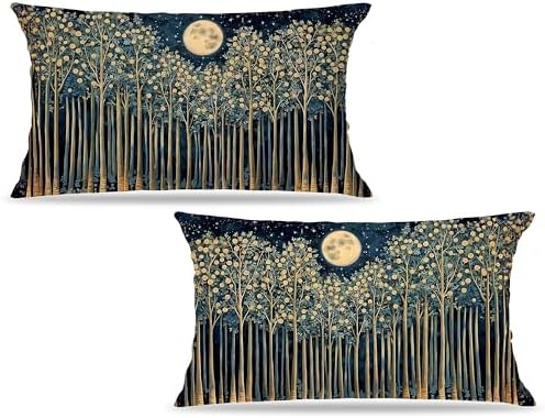 Rustic William Morris Inspired Night Forest Green Moon Decor Pillow Covers by Unknown