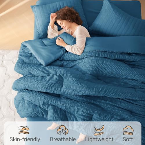 MUXHOMO 5 Pieces Twin Comforter Set, Seersucker Bed in a Bag Twin Size - Image 2