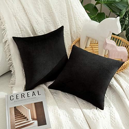 MIULEE Velvet Throw Pillow Covers 14x14 Inch Pack of 2 Black by MIULEE