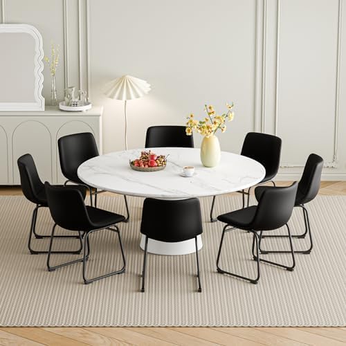 Dining Chairs Set of 2, 18 Inch Faux Leather Kitchen Dining Chairs with Back, Modern Armless Dining Room Chair with Metal Legs for Home Bistro Coffee Shops (Black)