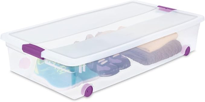 Sterilite 4-Pack 60 Quart ClearView Latch Box, Wheeled Underbed Organizer Bins with Latching Lids - Clear Plastic Organization Containers for Closet, Bedroom, Shelving Units and Everyday Home Storage