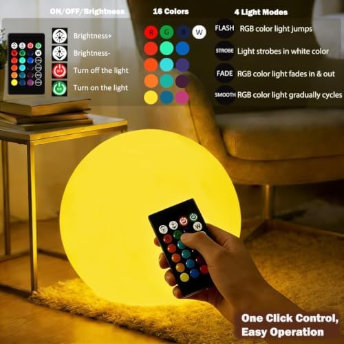20-inch Rechargeable LED Ball Light, Large Glowing Globe Orb Light w/Remote - Image 6