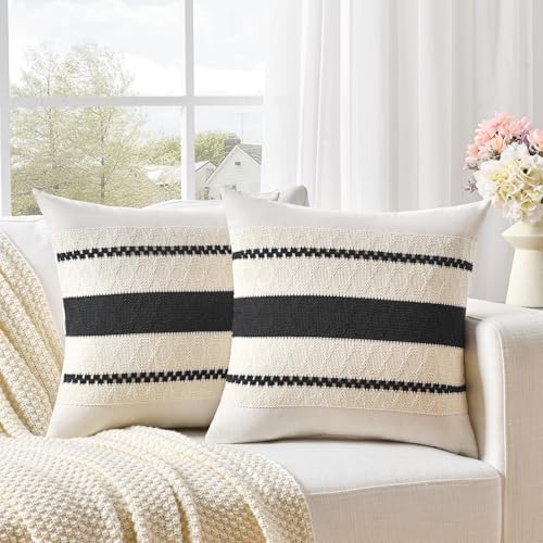 Fancy Homi Set of 1 Boho Black Decorative Throw Pillow Cover 22x22 Inch - Image 2