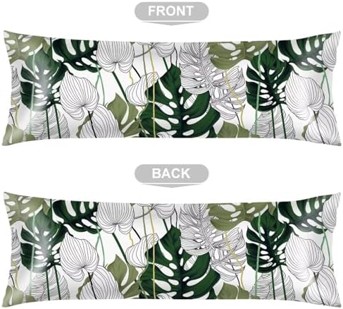 Silk Satin Body Pillow Cover for Hair and Skin, Palm Leaf Long Pillow Case - Image 3