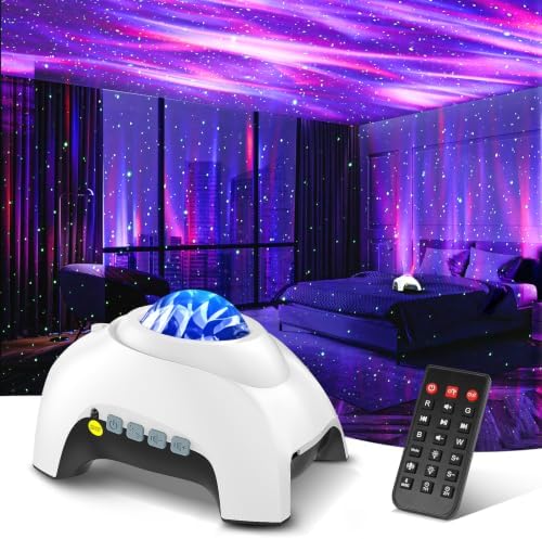 Northern Galaxy Light Aurora Projector with 33 Light Effects, Night Lights LED Star Projector for Bedroom Nebula Lamp, Remote Control, White Noises, Bluetooth Speaker for Parties White by HODANSLIGHTPROJECTOR