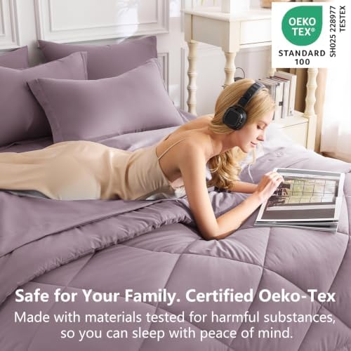CozyLux Oversized King Comforter Set 120"x98", 7 Piece, Dusty Purple - Image 3