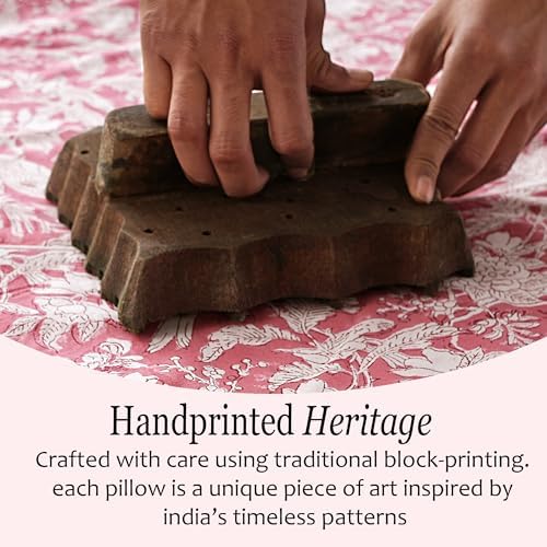 CPC Block Print Pink Coral Ruffle Cotton Lumbar Pillow Cover 20x54 inch - Image 4