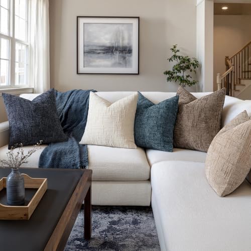 MIULEE Chenille Textured Throw Pillow Covers Navy Blue 20x20 Set of 2 - Image 5