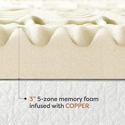 Mellow 3 Inch 5-Zone Memory Foam Mattress Topper, Fresh Copper Infusion - Image 6