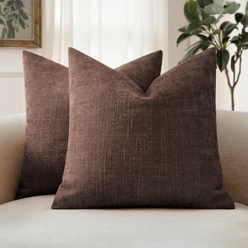 MIULEE Textured Chenille Throw Pillow Covers 20x20 Inch Red Brown by MIULEE