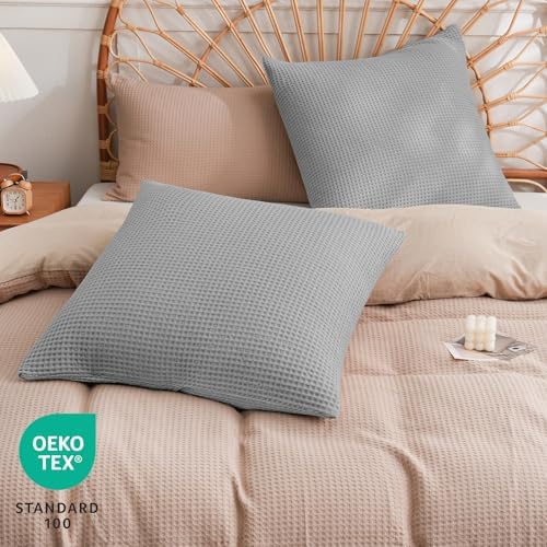 PHF Cotton Waffle Throw Pillow Covers 18" x 18", Light Grey, No Insert - Image 2