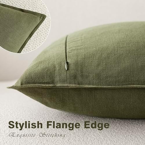 Foindtower Linen Solid Decorative Throw Pillow Covers 24x24 Olive Green - Image 3