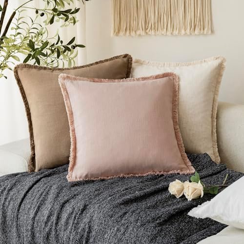 Foindtower Boho Linen Fringe Lumbar Throw Pillow Covers 12×20 Light Pink - Image 5