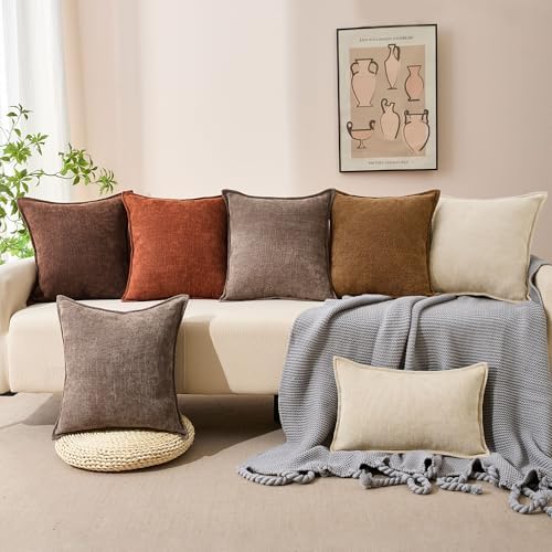 Allorry Throw Pillow Covers 24x24 Rust Chenille Solid Home DecorSY014E24 - Image 6