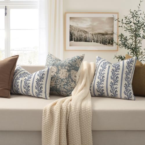 Vintage Throw Pillow Covers 16x16 Set of 2, Striped Floral Pillow Cover - Image 4