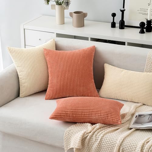 MIULEE Decorative Corduroy Throw Pillow Covers Set of 2 20x20 Coral Red - Image 5