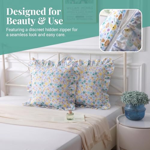 Mywinlle Farmhouse Garden Floral Ruffle Throw Pillow Covers Set of 2, 100% - Image 4
