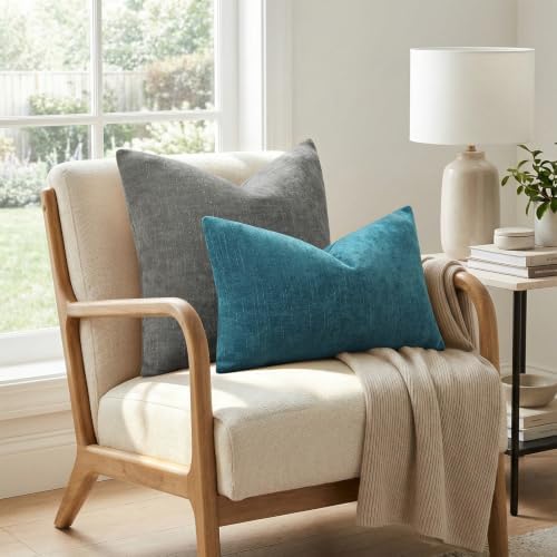 decorUhome Chenille Throw Pillow Covers 18x18 Set of 2, Dark Teal - Image 4